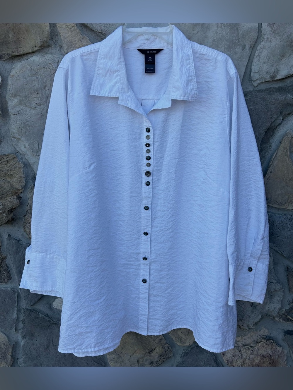 Ali Miles Blouse Size 2X White Tunic Top Decorative Buttons Elevated Basic Boho